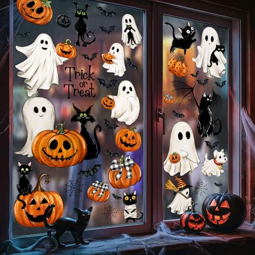 87 PCS Halloween Window Clings - Vintage Ghosts, Pumpkins & Cats