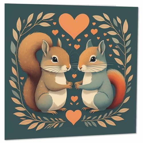 Romantic Squirrels Anniversary Card - 145mm x 145mm