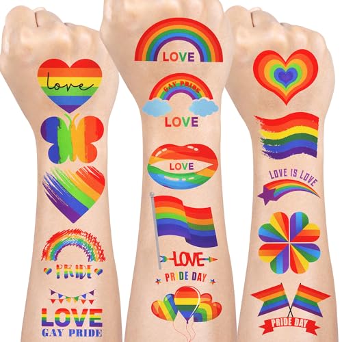 Fovths 144 Pcs Rainbow Temporary Tattoos Waterproof Pride Festival Body Stickers