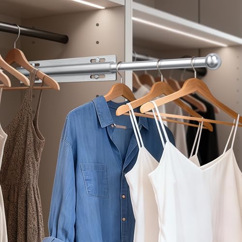 Ruiony 12in Adjustable Closet Valet Rod - Pull Out Aluminum Hanger, Silver
