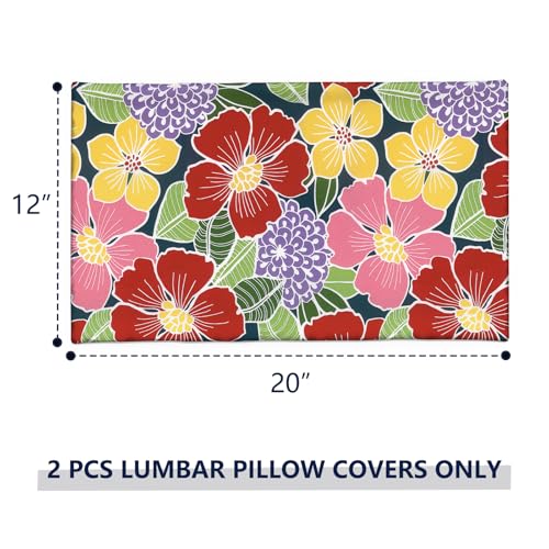TWLEAR 20x12 Inch Waterproof Outdoor Pillow Covers Set of 2 - Flower Bloom Pattern