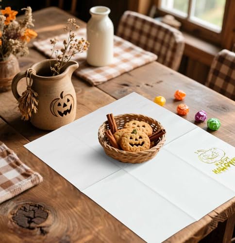 SietDESEO 25 PCS 3-Ply Halloween Napkins with Gold Foil Pumpkin