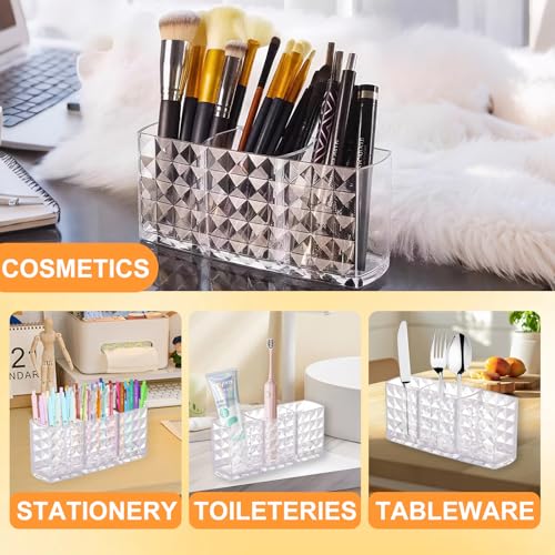 IIDEA 2-Pc Acrylic Makeup Brush Holder, 3-Compartment Cosmetic Organizer - White