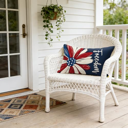 4th of July Independence Day Throw Pillow Cover 12x20 Inch Memorial Decor