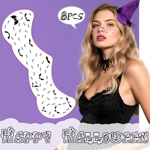 Halloween Black Bat Freckles Temporary Tattoos 8 PCS Waterproof Face Stickers