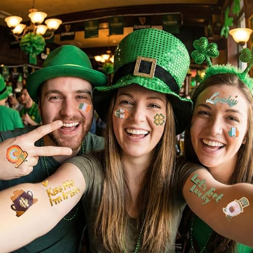 St. Patrick's Day Temporary Tattoos, Glitter Shamrock & Irish Foil 2 Sheets