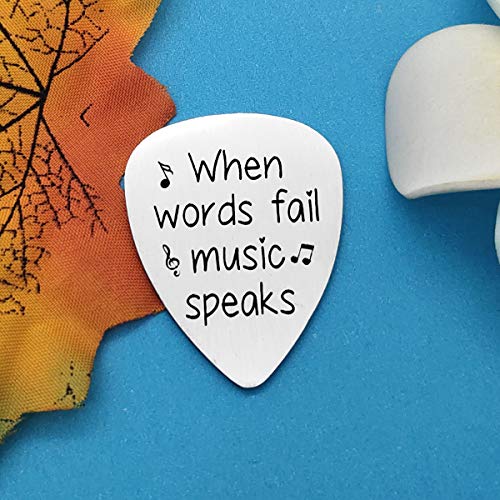 Engraved Guitar Pick - 'When Words Fail Music Speaks' - Gift for Musicians