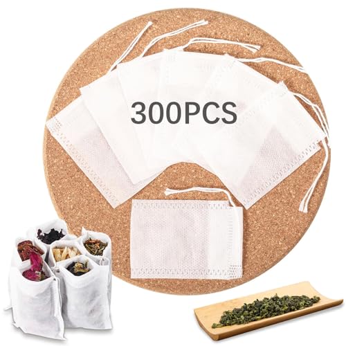 300 Pcs Empty Tea Bags with Drawstring, 2.76 x 1.97 Inch Disposable Filters