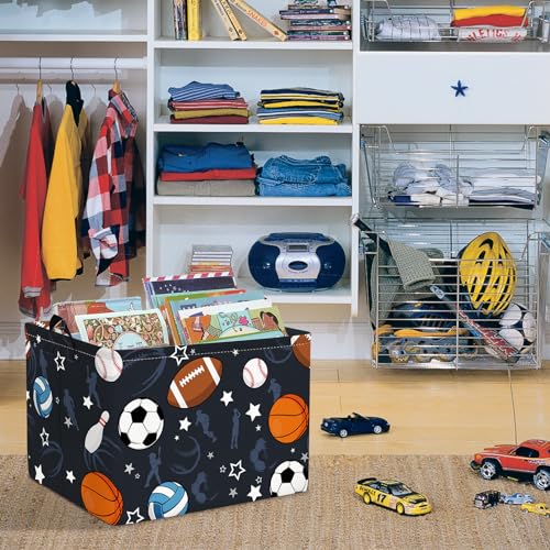 Clastyle Foldable Sports Ball Storage Basket for Boys Nursery Room