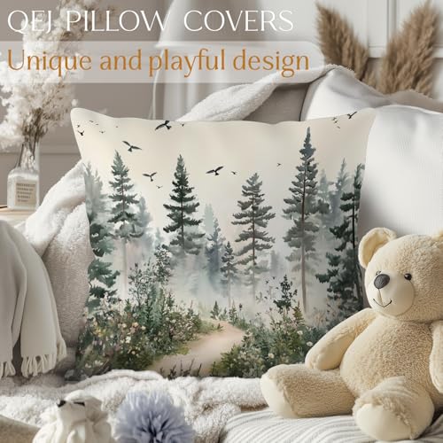 Forest Watercolor Pine Tree Pillow Cover 18x18 - Rustic Flannel