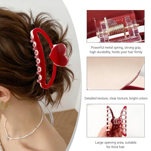 BUNLVDI 2Pcs Valentine Red Heart Hair Claw Clips Acrylic Shark Clips
