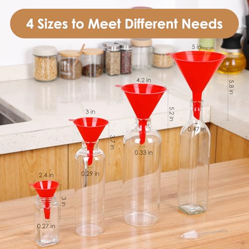 4-Piece Plastic Kitchen Funnel Set with Cleaning Brush - Food Grade Durable Funnels for Cooking & Lab Use