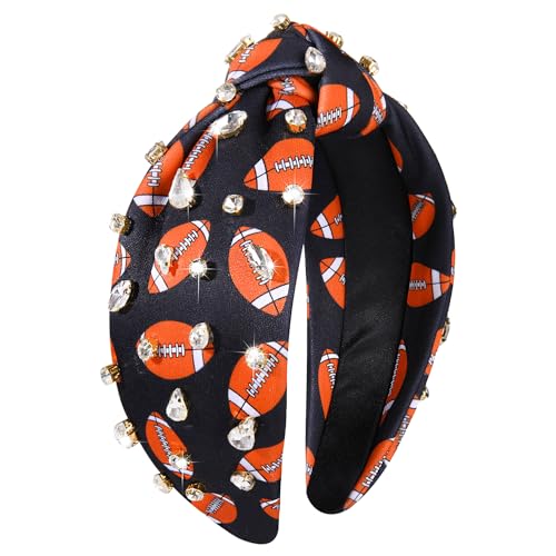 Mokkia Rhinestone Football Headband for Women - Wide Knotted Hairband
