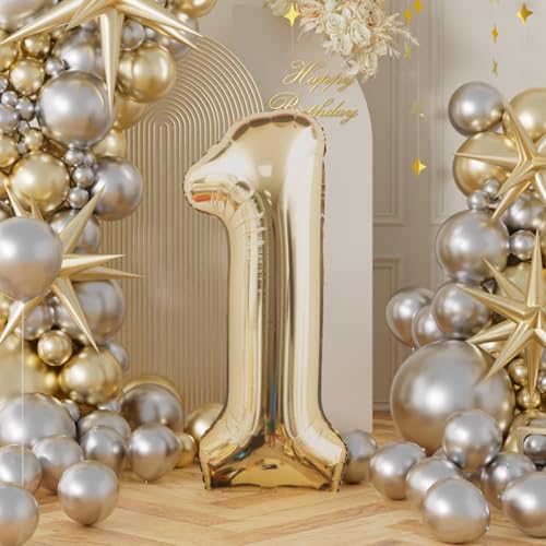 AULE 40 Inch Light Gold Jumbo Number Balloon 1 | Birthday & Anniversary