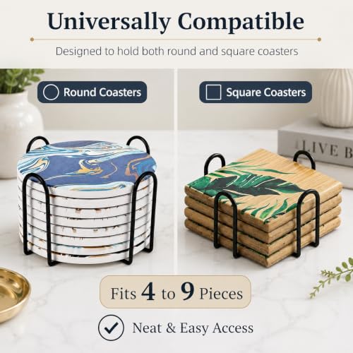 Kryoflare Black Vintage Coaster Holder Metal Storage Caddy for Round & Square Coasters