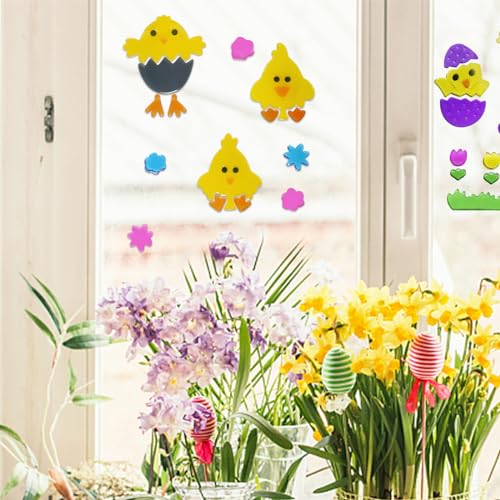 Easter Window Clings - 4Pcs Colorful Gel Stickers with Bunny, Egg & Carrot Designs