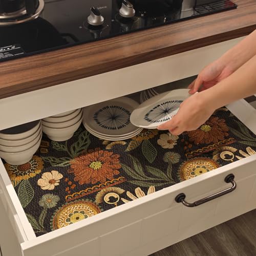 Black Vintage Floral Shelf and Drawer Liner - Non-Adhesive 11.8"W x 118.1"L