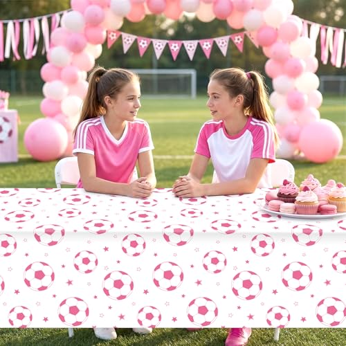 Pink Soccer Birthday Party Disposable Tablecloths - 3 Pack, 108x54in