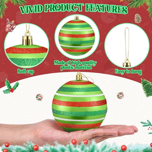 Wettarn 24 Pcs Christmas Ball Ornaments Set - 4 Inch Red Green White