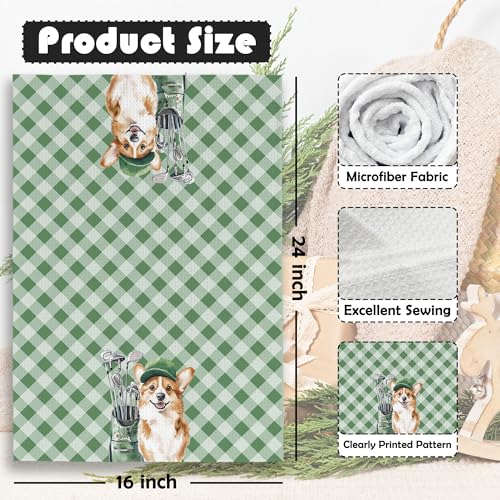 Corgi Golf Kitchen Towels - 16x24 Absorbent Dishcloths