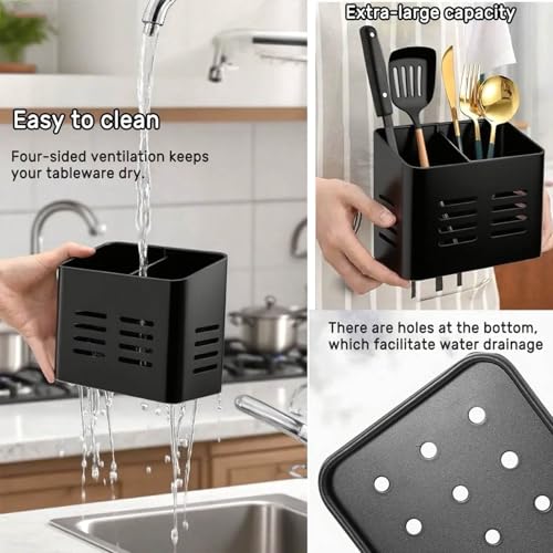 EdgeVue Dual-Compartment Kitchen Utensil Holder - Sturdy & Ventilated