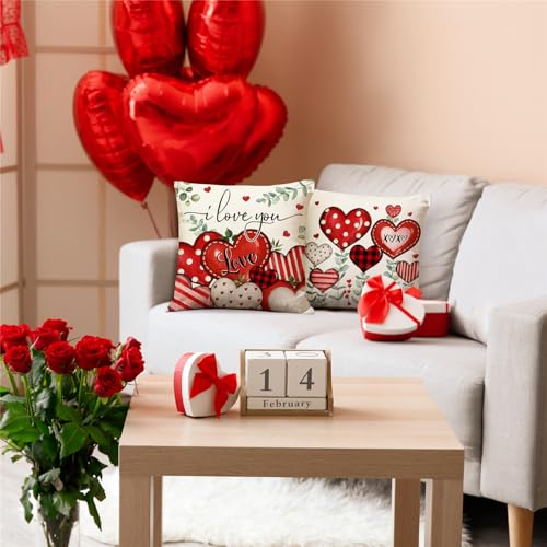 Valentine's Day Pillow Covers Set of 4 - Heart & Flower Design