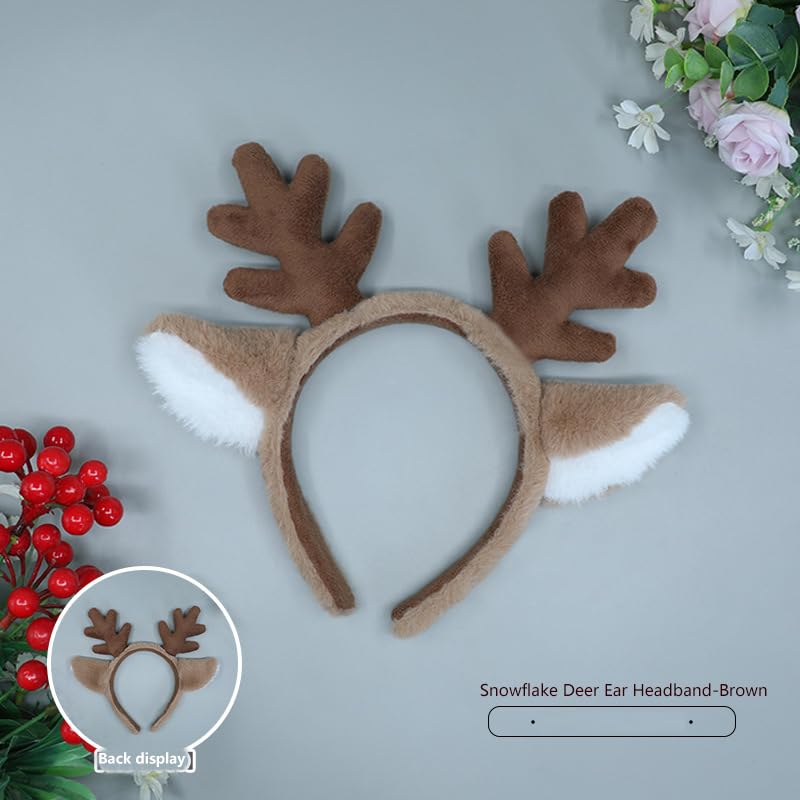 Reindeer Antlers Headband - Fluffy Animal Ears Deer Costume Accessory
