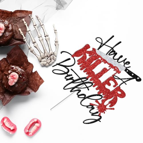 Black Glitter Halloween Cake Topper - Have A Killer Birthday