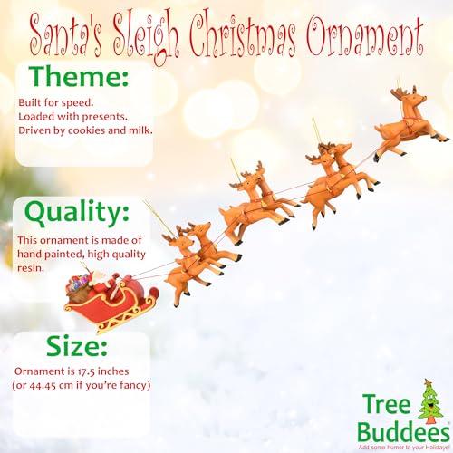 Large Santa Sleigh and Reindeer Christmas Ornament Set - Hand Painted, 17.5 Inches