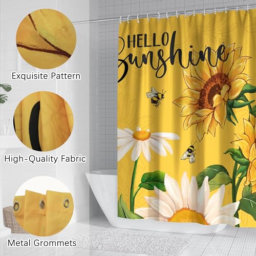 Hello Sunshine Yellow Sunflower Shower Curtain - Waterproof 72x72