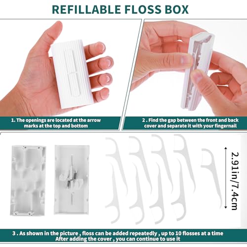 Automatic Dental Floss Pick Dispenser and Portable Travel Storage Case with 10 Refillable Floss Picks