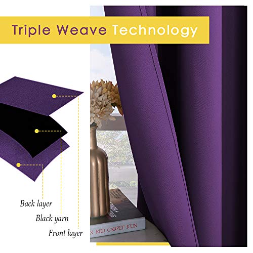 NICETOWN Royal Purple Blackout Curtains, 70" L, 2 Panels, Grommet Top