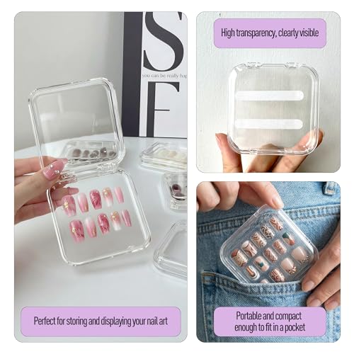 6 Clear Acrylic Press On Nail Storage Boxes with Adhesive Tapes