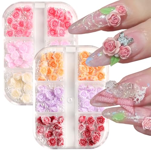 FSpronail 3D Resin Rose Camellia Flower Nail Art Charms 2 Boxes
