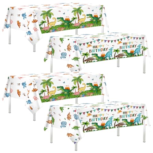 Dinosaur Birthday Tablecloths - 4 Pack Plastic Dino Decorations