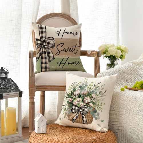 AVOIN colorlife Farmhouse Throw Pillow Covers, 18x18 Green Set of 4