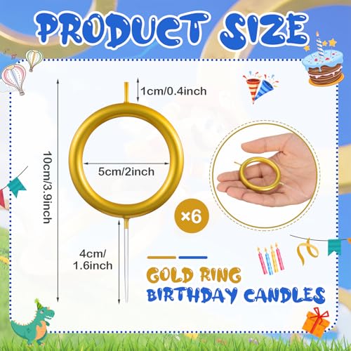 6 Pcs Gold Ring Birthday Candles for Kids' Cakes - Party Decor