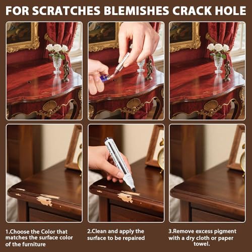 LHAVEN Furniture Repair Kit - 6 Color Wood Markers & Wax Sticks Set