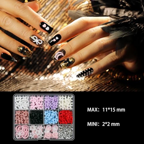 Artdone 3D Nail Art Charms and Studs Kit with Tweezers - 12 Grids