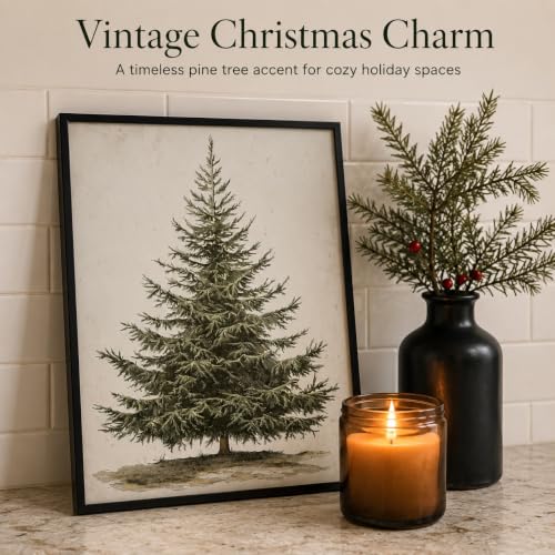 Vintage Christmas Tree Wall Art - Black Framed Botanical Print 10x8