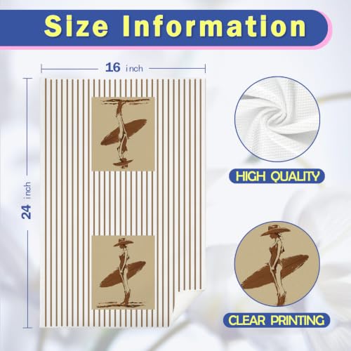 Coastal Cowgirl Hand Dish Towels - 16x24 Inches - Beach Surfer Design