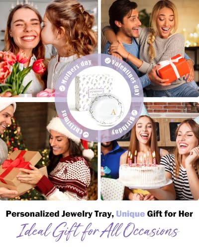 Personalized Ceramic Jewelry Dish Ring Holder - Floral Design J