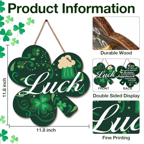 St. Patrick's Day Shamrock Hanging Sign - Double-Sided Door Decor
