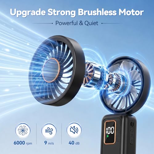 JTSIOV 6000mAh Portable Handheld Fan, 5 Speed Foldable Mini Desk Fan - Black