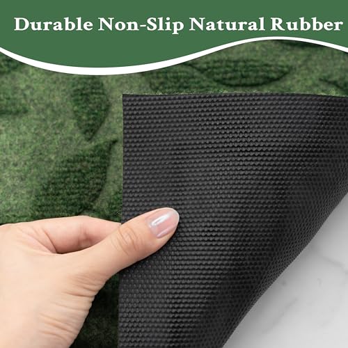 VivaNest Leaves Green Doormat - 17x30 Inch Non-Slip Rubber Entryway Mat