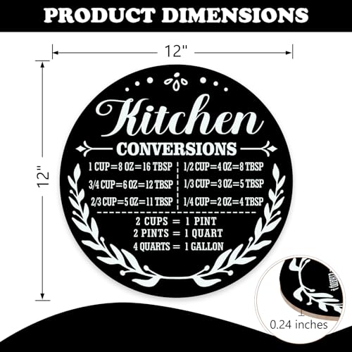 Kitchen Conversions Chart Wooden Door Sign - 12x12 Rustic Wreath