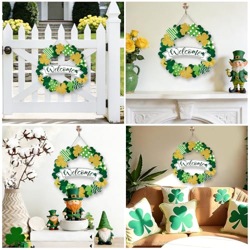 St. Patrick's Day Shamrock Wooden Wreath - Green Clover Welcome Sign