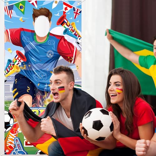 71x35 Inch World Cup Soccer Banner with Face Hole Props