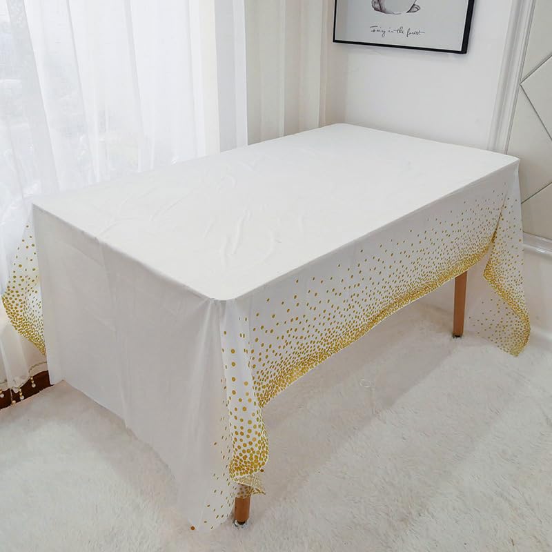 Disposable Plastic Tablecloth 2-Pack White and Gold Rectangle 54x108