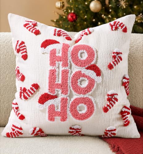 Christmas Tufted Pillow Cover 18x18 Inch - HoHoHo Variation - Cozy Holiday Decor